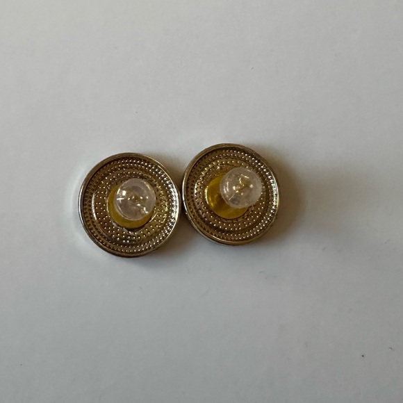 Louis Vuitton Gold White Button Metal Charm Stud Earrings - Picture 9 of 9